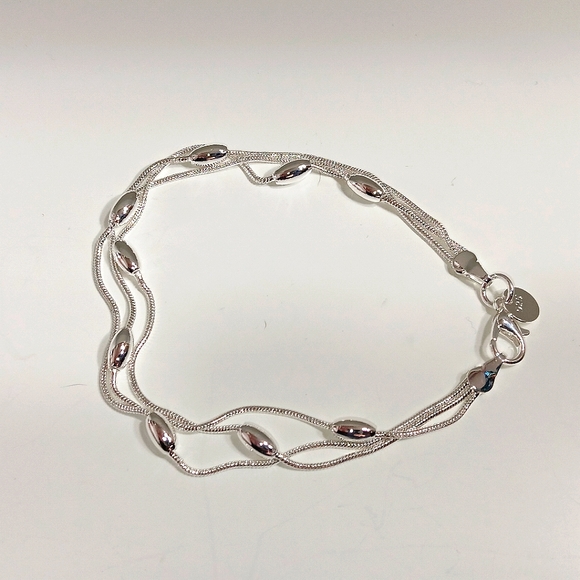 STERLING SILVER 925 MULlTILAYER CHAIN AND BEAD BRACELET NEW! - Picture 2 of 7